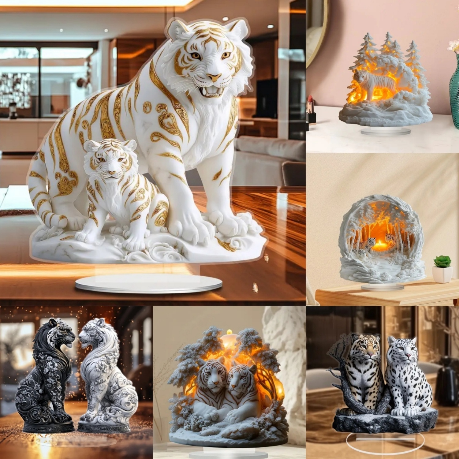 Home Decor Company - Two Tigers Statue,2D Flat Animals Acrylic