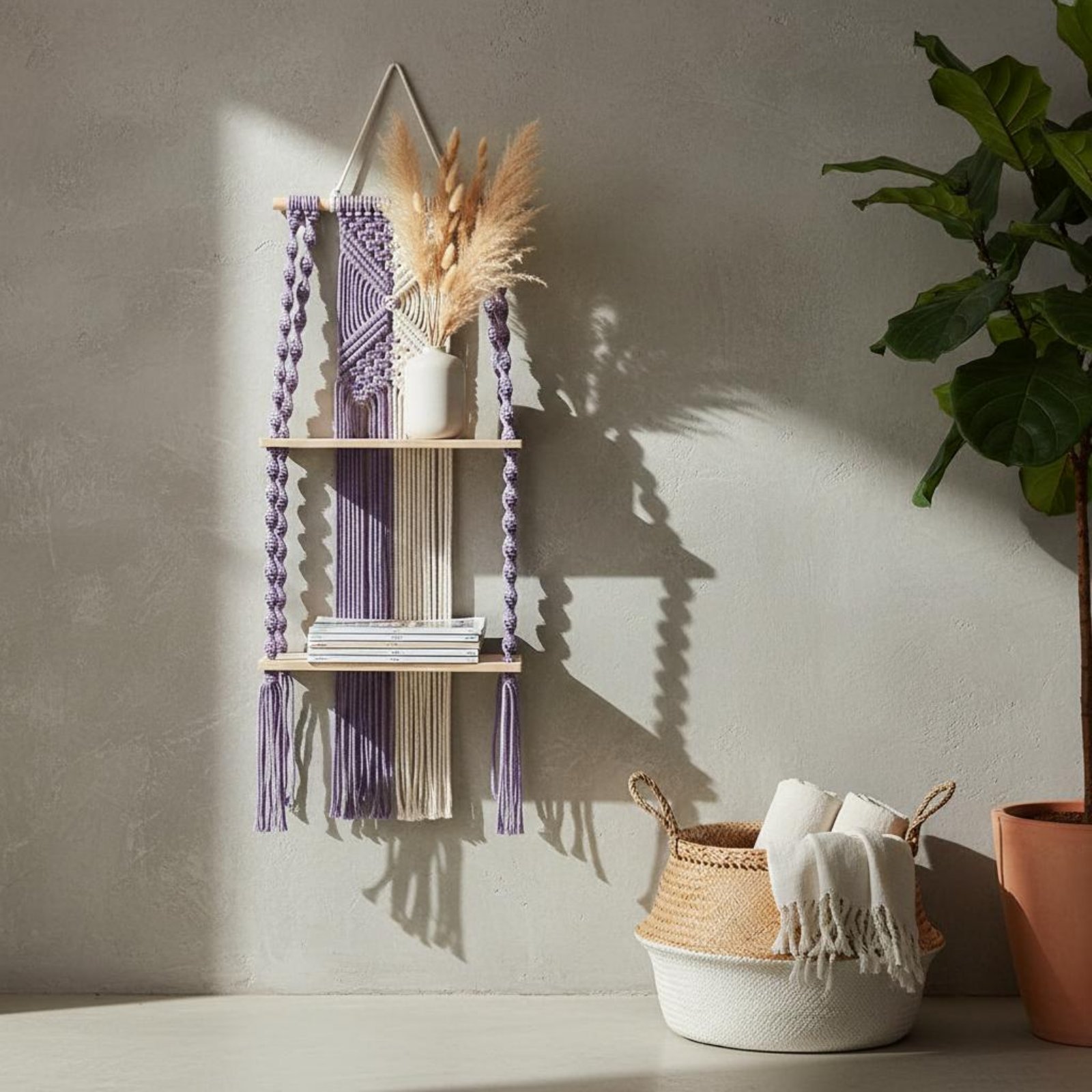 Macrame Wall Hanging - Boho Wall Hanging Shelf Handmade Macrame