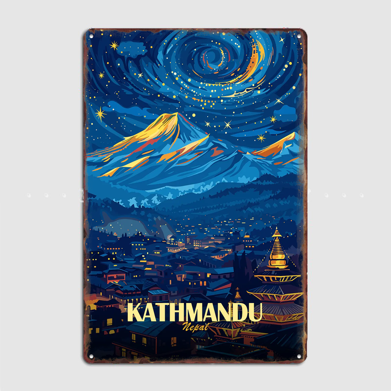 Home Decor Kathmandu - Kathmandu Nepal Nightscape Art Travel Vintage