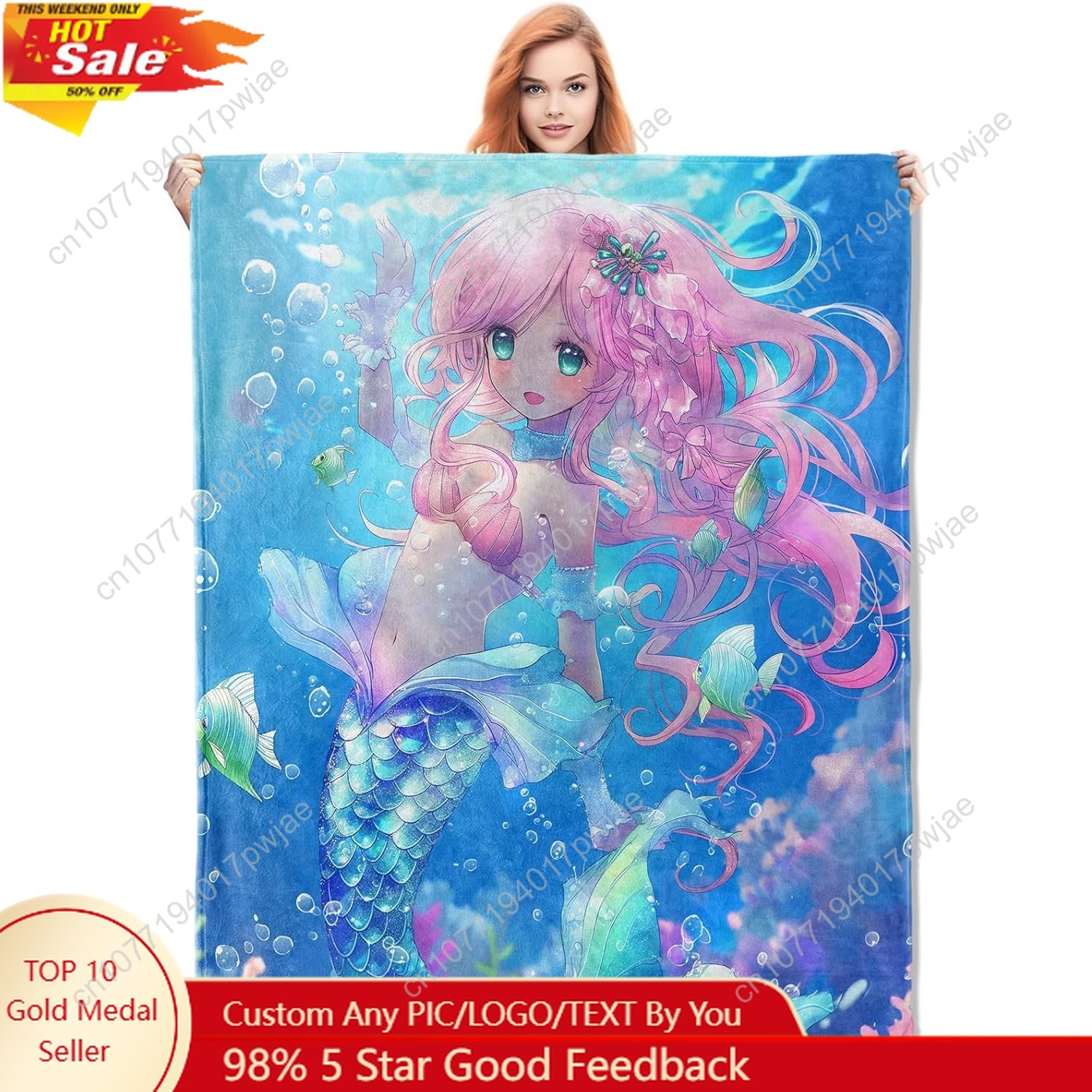 Home Decor Sofa - Cute Mermaid Blanket Cartoon Flannel Throw