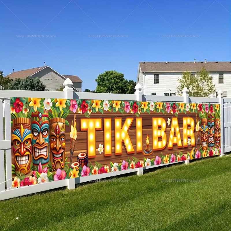 Home Decor Nearby - Vibrant Tiki Bar Banner Tropical Flowers