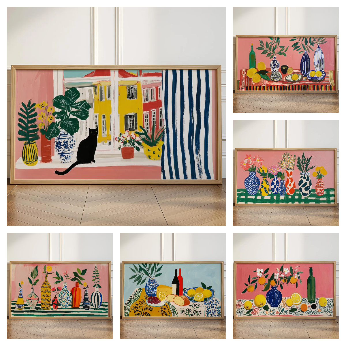 Home Decor Vase With Flowers - Matisse Series Abstract Black Cat &