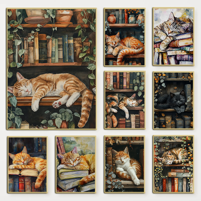 Cute Cat and Book Poster Victo - Victory Home Decor 리뷰 및 가격