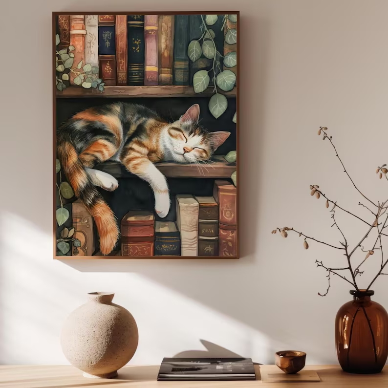 Cute Cat and Book Poster Victo - Victory Home Decor 리뷰 및 가격