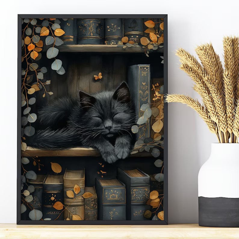 Cute Cat and Book Poster Victo - Victory Home Decor 리뷰 및 가격