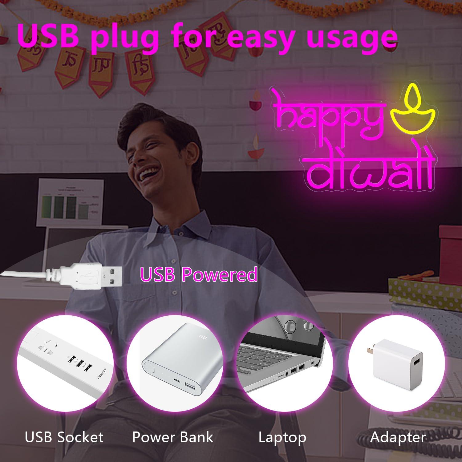 Happy Diwali Neon Sign USB Pow - Home Decor Lighting 리뷰 및 가격