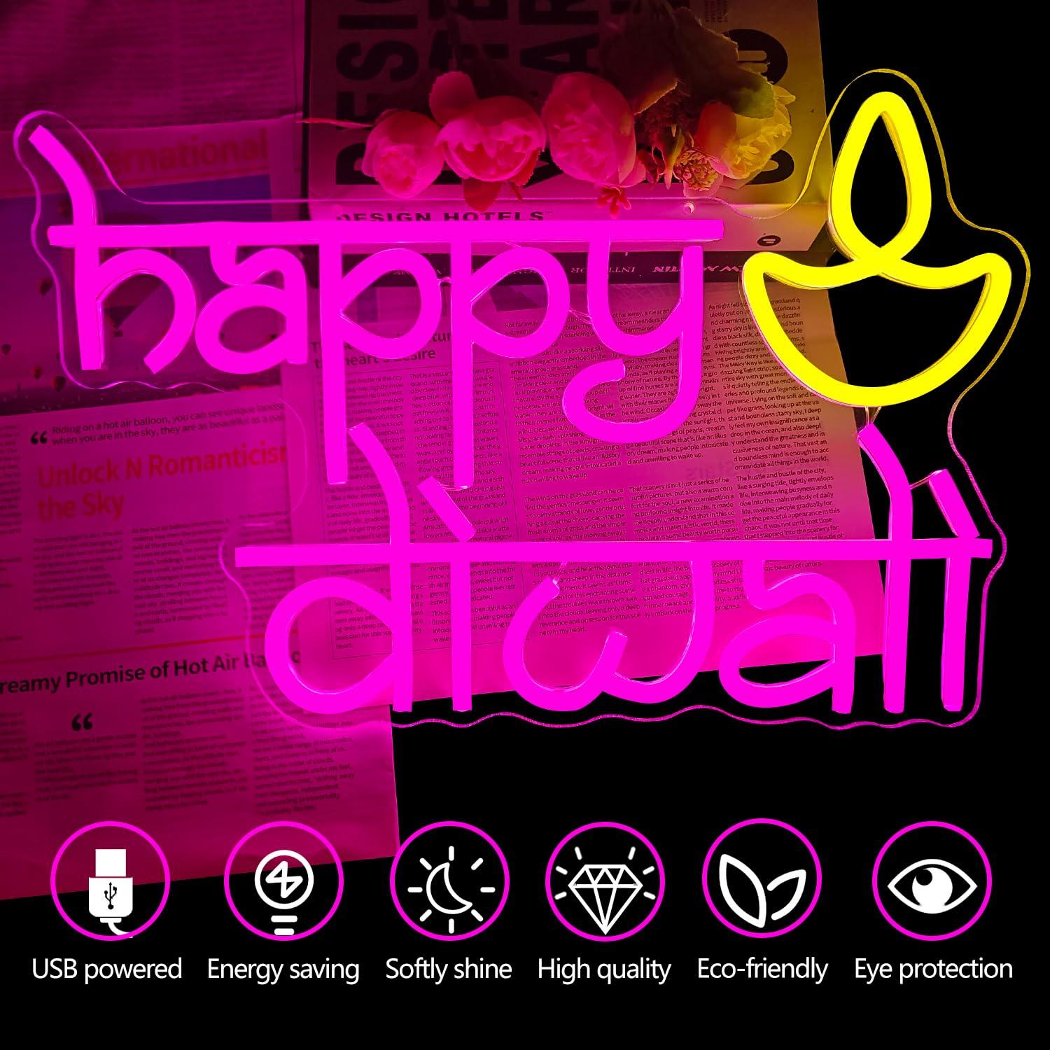 Happy Diwali Neon Sign USB Pow - Home Decor Lighting 리뷰 및 가격