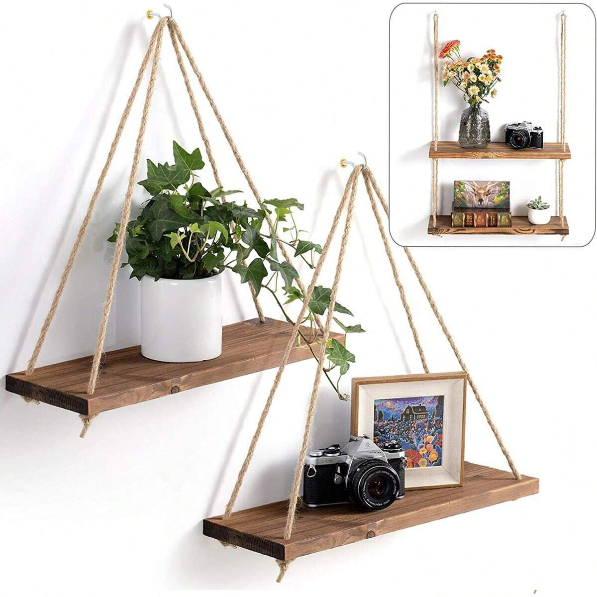 Wooden Swing Hanging Hemp Rope - Floating Shelves 리뷰 및 가격