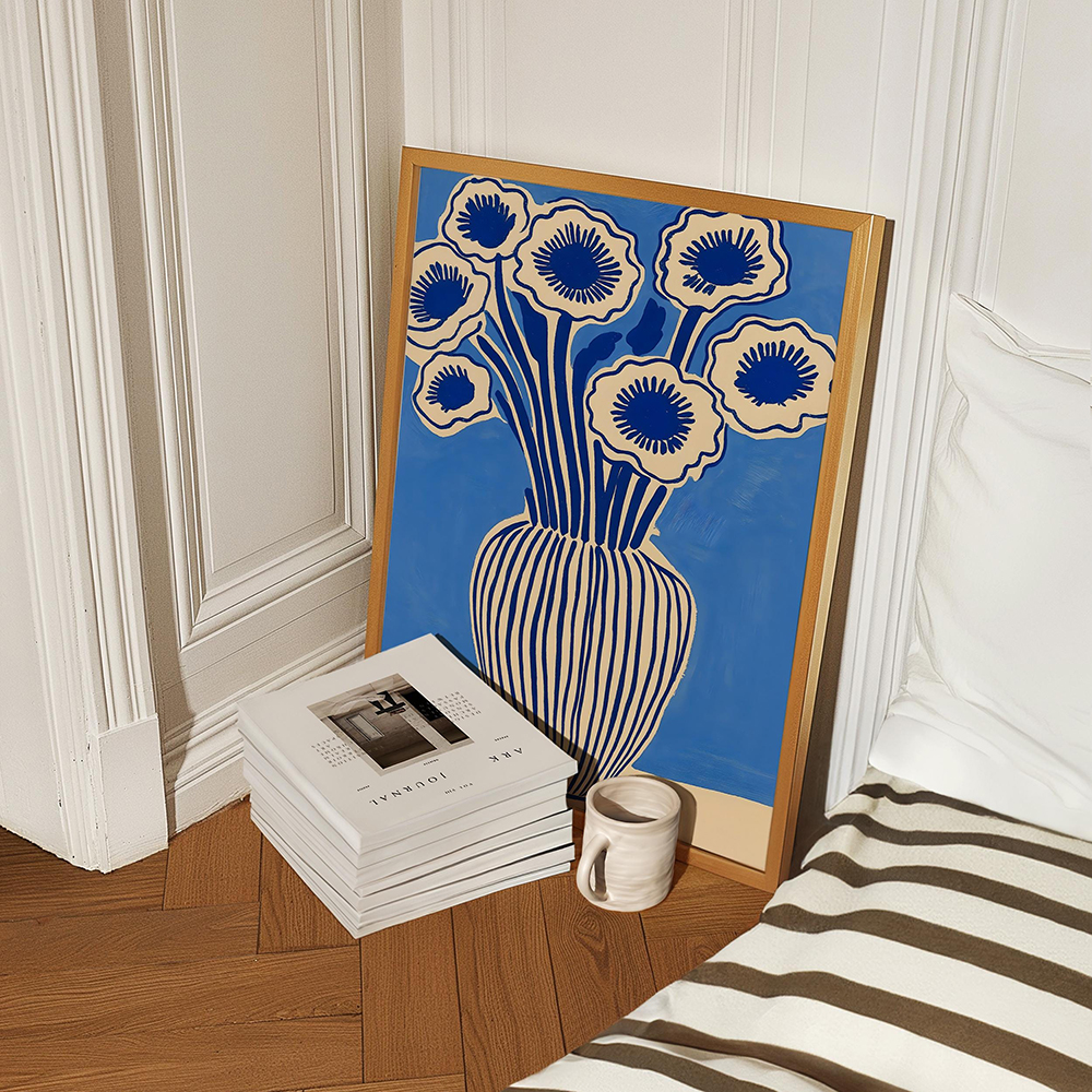 Botanical Blue Floral Art Prin - Home Decor Vase With Flowers 리뷰 및 가격