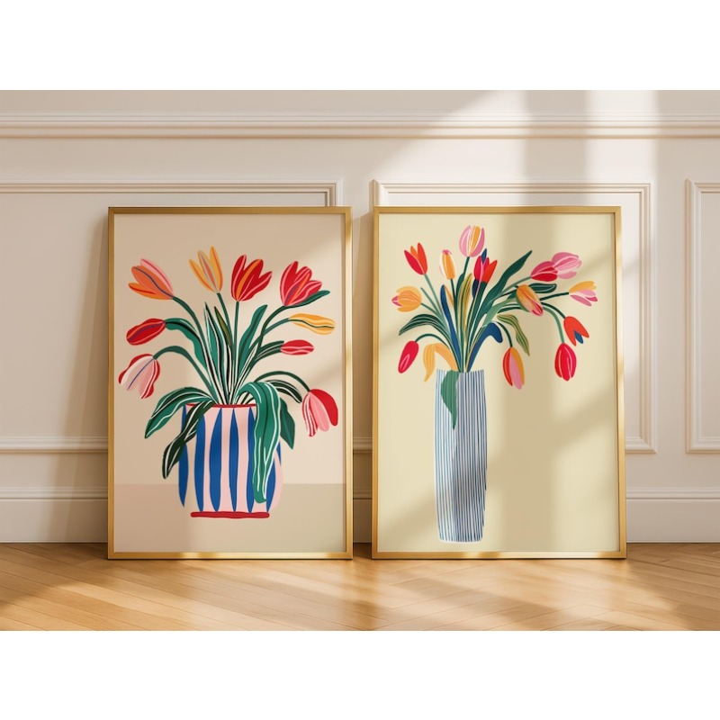 2pcs Tulip Flowers Canvas Wall - Home Decor Vase With Flowers 리뷰 및 가격