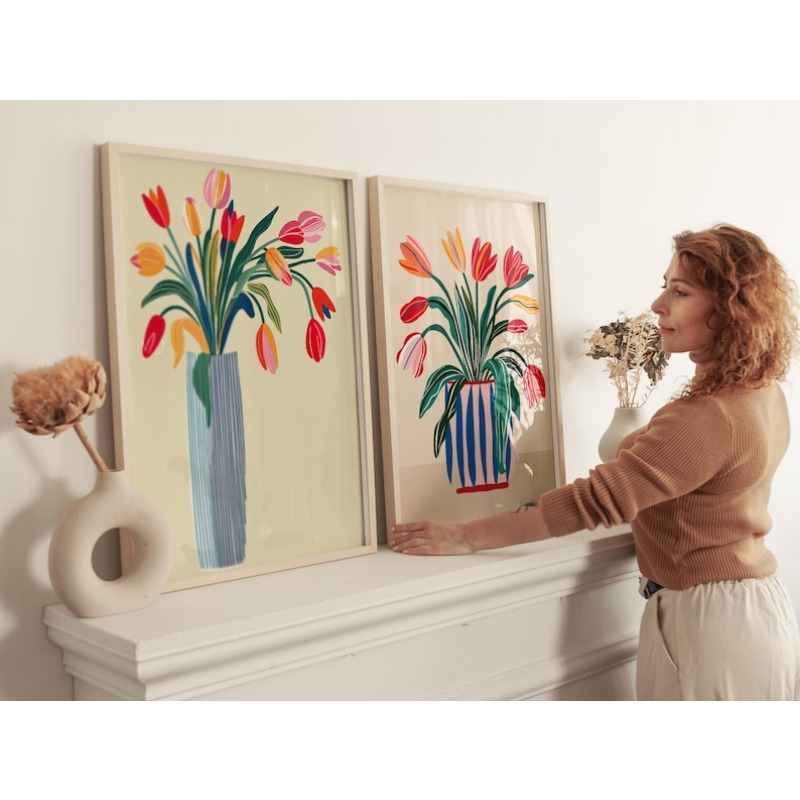 2pcs Tulip Flowers Canvas Wall - Home Decor Vase With Flowers 리뷰 및 가격