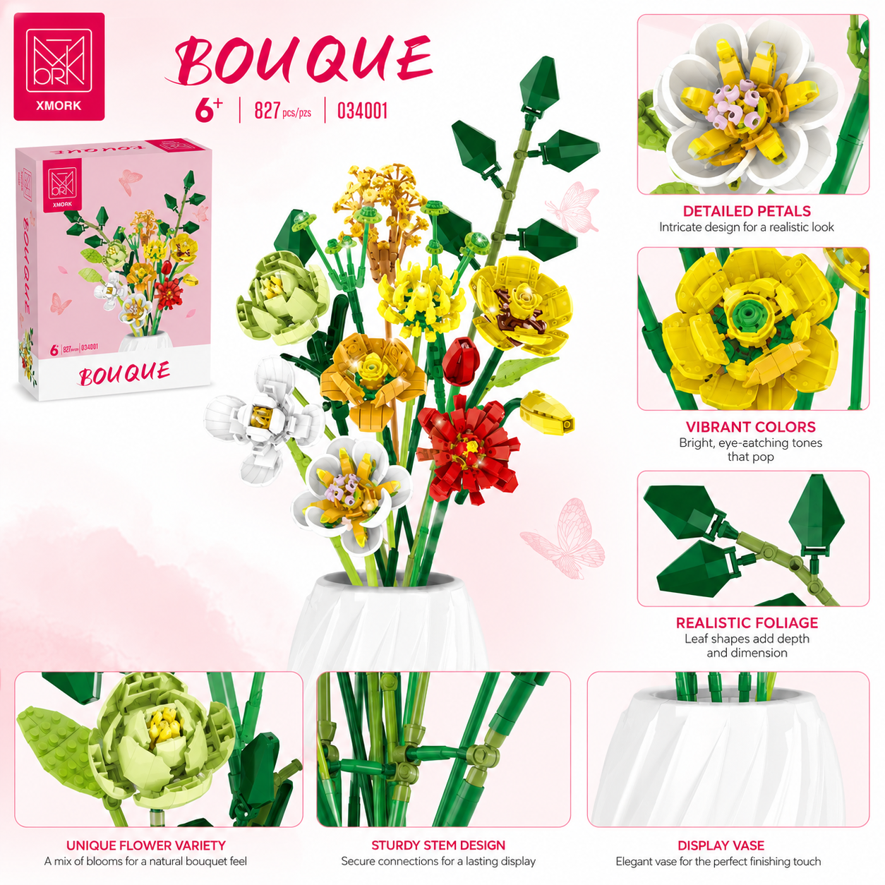 Bouquet Flower Building Blocks - Home Decor Vase With Flowers 리뷰 및 가격