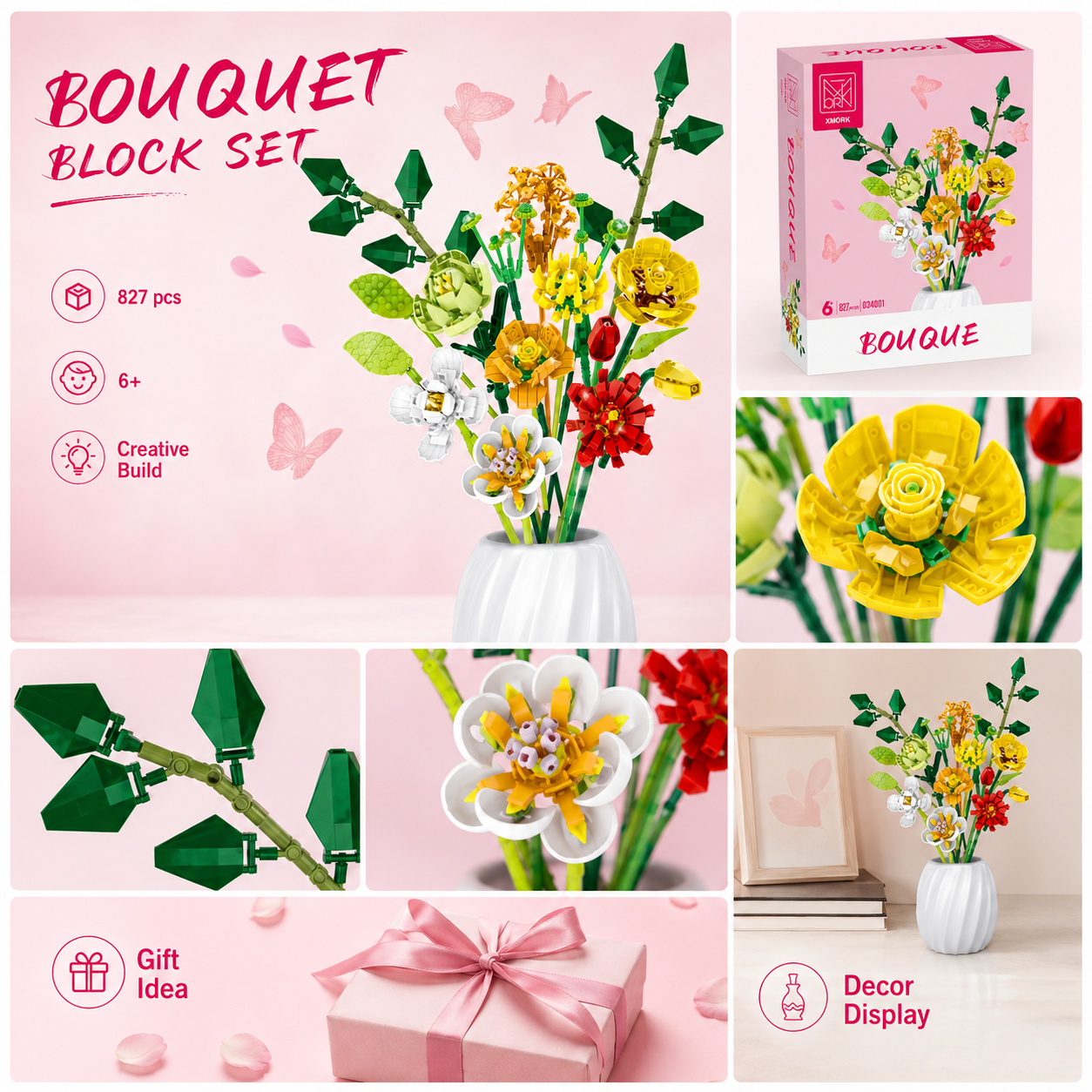 Bouquet Flower Building Blocks - Home Decor Vase With Flowers 리뷰 및 가격